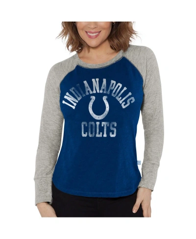 G-iii 4her By Carl Banks Women's  Royal, Heather Gray Distressed Indianapolis Colts Waffle Knit Ragla In Royal,heather Gray