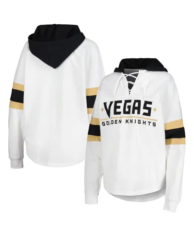 G-iii 4her By Carl Banks White/black Vegas Golden Knights Goal Zone Long Sleeve Lace-up Hoodie T-shi In White,black