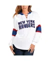 G-iii 4her By Carl Banks Women's  White, Blue New York Rangers Goal Zone Long Sleeve Lace-up Hoodie T In White,blue
