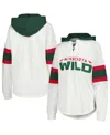 G-iii 4her By Carl Banks Women's  White, Green Minnesota Wild Goal Zone Long Sleeve Lace-up Hoodie T- In White,green