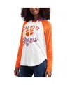 G-iii 4her By Carl Banks Women's  White, Orange Clemson Tigers From The Sideline Raglan Long Sleeve H In White,orange