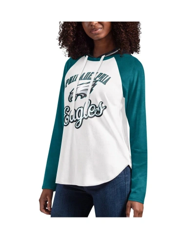 G-iii 4her By Carl Banks Women's  White Philadelphia Eagles Mvp Raglan Hooded Long Sleeve T-shirt