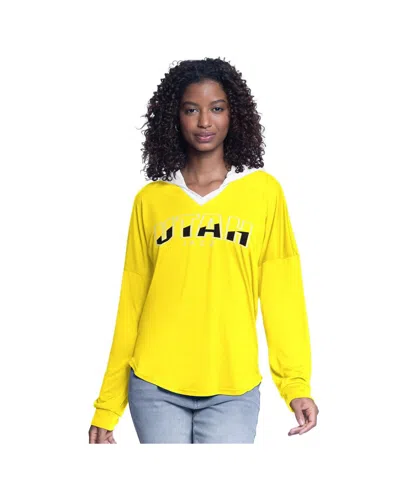 G-iii 4her By Carl Banks Women's Gold Utah Jazz Bench Player Oversized Long Sleeve Hooded Top In Yellow