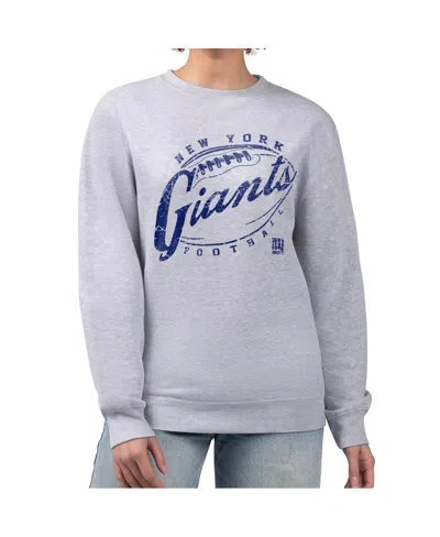 G-iii 4her By Carl Banks Women's Gray New York Giants Distressed Graphics Fleece Pullover Sweatshirt