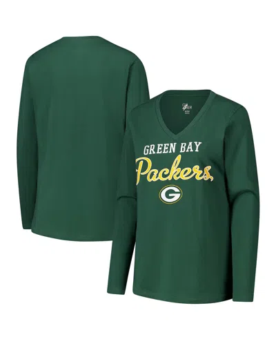 G-iii 4her By Carl Banks Women's Green Green Bay Packers Post Season Long Sleeve V-neck T-shirt