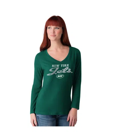 G-iii 4her By Carl Banks Women's Green New York Jets Post Season Long Sleeve V-neck T-shirt