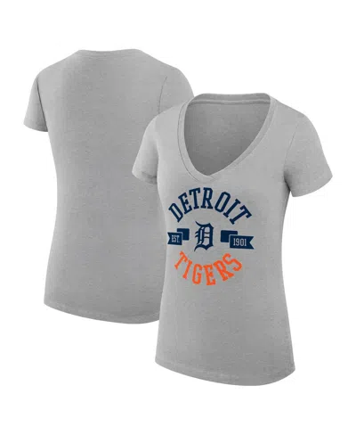 G-iii 4her By Carl Banks Women's Heather Gray Detroit Tigers City Graphic V-neck Fitted T-shirt