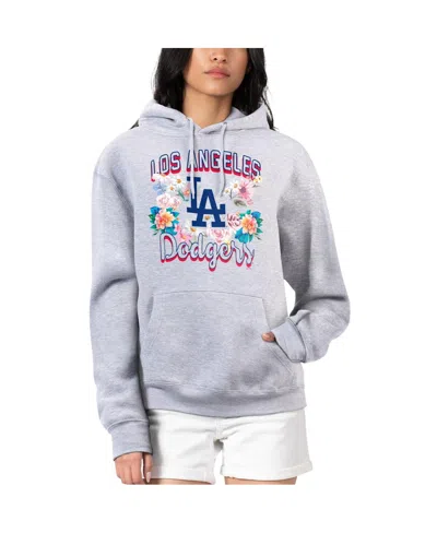 G-iii 4her By Carl Banks Women's Heather Gray Los Angeles Dodgers Flowers Graphic Pullover Hoodie In Multi