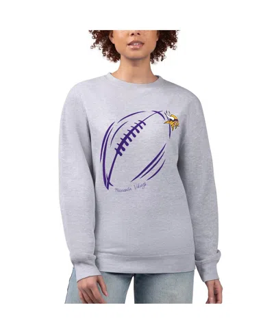 G-iii 4her By Carl Banks Women's Heather Gray Minnesota Vikings Football Logo Graphic Fleece Tri-blend Pullover Sweatshirt