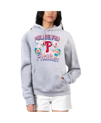 G-iii 4her By Carl Banks Women's Heather Gray Philadelphia Phillies Flowers Graphic Pullover Hoodie