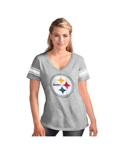 G-iii 4her By Carl Banks Women's Heather Gray Pittsburgh Steelers First Pick Distressed V-neck T-shirt