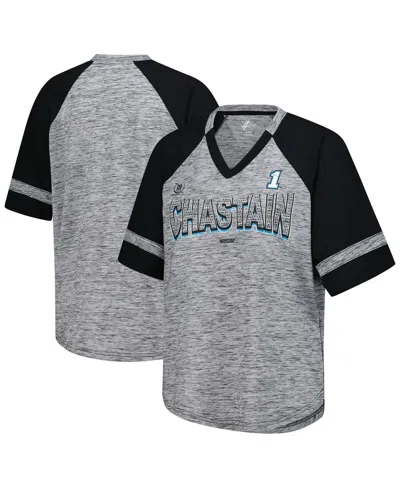 G-iii 4her By Carl Banks Women's Heather Gray Ross Chastain Hall Of Fame Oversized Raglan V-neck T-shirt