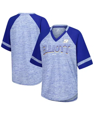 G-iii 4her By Carl Banks Women's Heather Royal Chase Elliott Hall Of Fame Oversized Raglan V-neck T-shirt