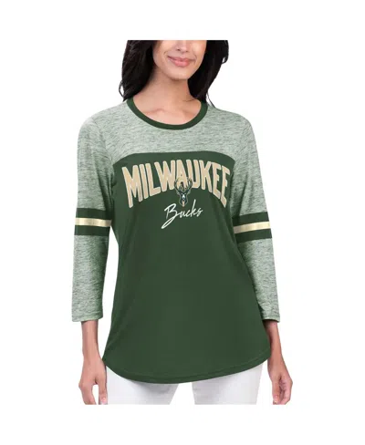 G-iii 4her By Carl Banks Women's Hunter Milwaukee Bucks Play The Game 3/4-sleeve T-shirt In Hunter Green,cream