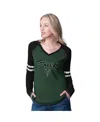 G-iii 4her By Carl Banks Women's Hunter Green/cream Milwaukee Bucks Winner Waffle Knit Thermal Long Sleeve Tri-blend T-shirt In Multi