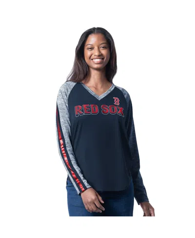 G-iii 4her By Carl Banks Women's Navy Boston Red Sox Top Dog Raglan Long Sleeve V-neck T-shirt In Blue