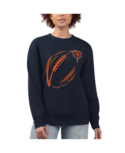 G-iii 4her By Carl Banks Women's Navy Chicago Bears Football Logo Graphic Fleece Tri-blend Pullover Sweatshirt In Blue