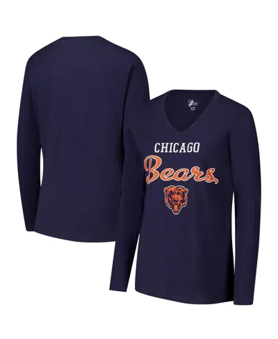 G-iii 4her By Carl Banks Women's Navy Chicago Bears Post Season Long Sleeve V-neck T-shirt