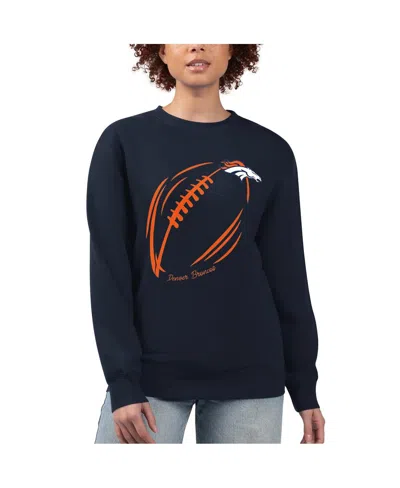 G-iii 4her By Carl Banks Women's Navy Denver Broncos Football Logo Graphic Fleece Tri-blend Pullover Sweatshirt In Blue