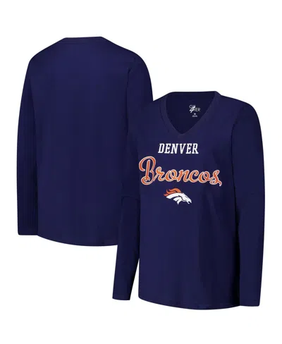 G-iii 4her By Carl Banks Women's Navy Denver Broncos Post Season Long Sleeve V-neck T-shirt In Blue