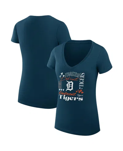 G-iii 4her By Carl Banks Women's Navy Detroit Tigers Collage Team Graphic V-neck Fitted T-shirt In Blue