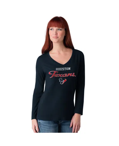 G-iii 4her By Carl Banks Women's Navy Houston Texans Post Season Long Sleeve V-neck T-shirt In Animal Print