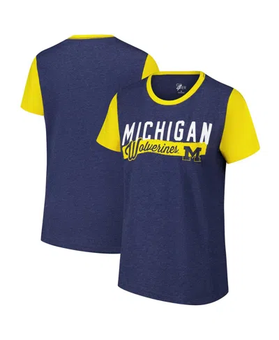 G-iii 4her By Carl Banks Women's Navy Michigan Wolverines Racer Crewneck Ringer T-shirt