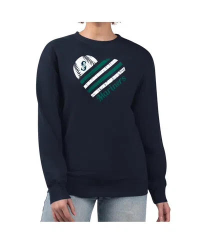 G-iii 4her By Carl Banks Women's Navy Seattle Mariners Heart Logo Fleece Pullover Sweatshirt In Blue
