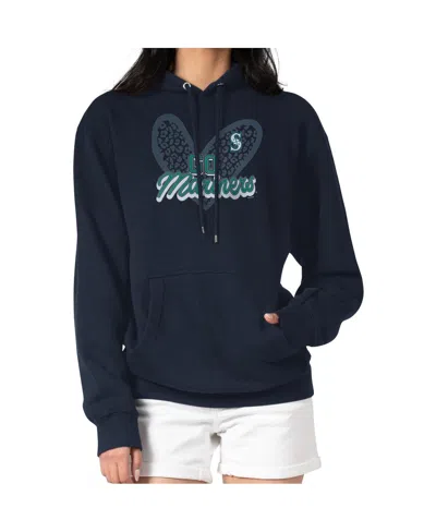 G-iii 4her By Carl Banks Women's Navy Seattle Mariners Leopard Heart Pullover Hoodie In Blue