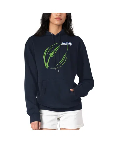 G-iii 4her By Carl Banks Women's Navy Seattle Seahawks Football Logo Fleece Tri-blend Pullover Hoodie In Black