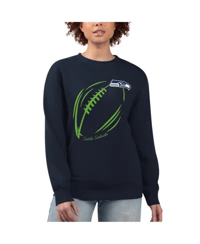 G-iii 4her By Carl Banks Women's Navy Seattle Seahawks Football Logo Graphic Fleece Tri-blend Pullover Sweatshirt In Animal Print