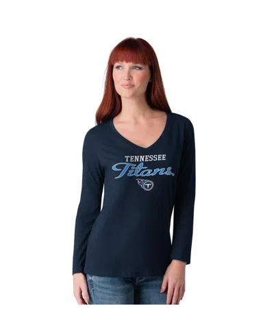 G-iii 4her By Carl Banks Women's Navy Tennessee Titans Post Season Long Sleeve V-neck T-shirt In Blue