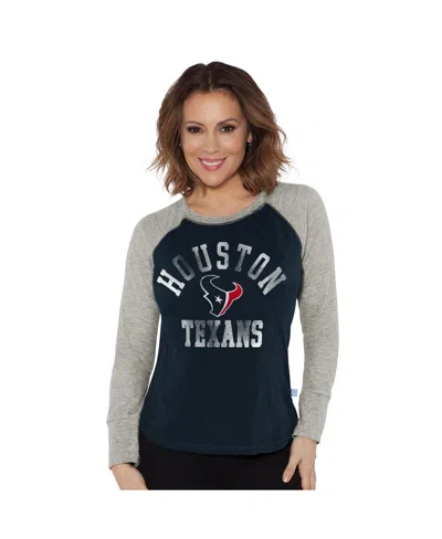 G-iii 4her By Carl Banks Women's Navy/heather Gray Houston Texans Waffle Knit Raglan Long Sleeve T-shirt In Blue