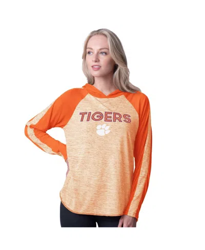 G-iii 4her By Carl Banks Women's Orange Clemson Tigers Underdog Bling Raglan Long Sleeve Hoodie T-shirt In Multi
