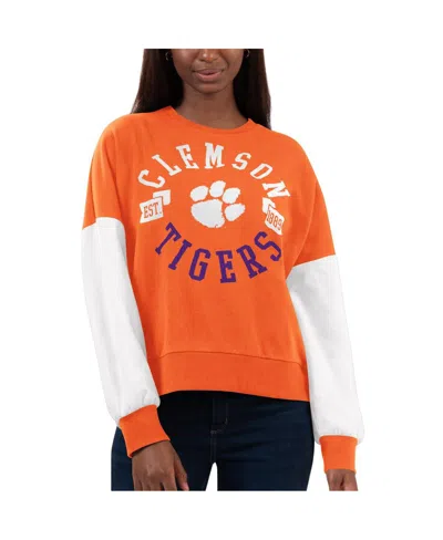 G-iii 4her By Carl Banks Women's Orange/white Clemson Tigers Team Pride Color Block Pullover Sweatshirt In Orange,white