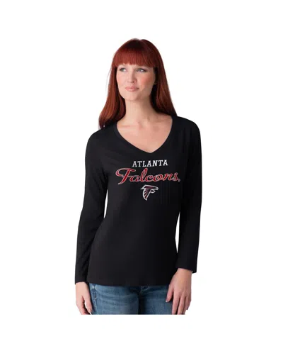 G-iii 4her By Carl Banks Women's Red Atlanta Falcons Post Season Long Sleeve V-neck T-shirt In Black