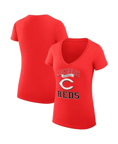 G-iii 4her By Carl Banks Women's Red Cincinnati Reds Team Logo Graphic V-neck Fitted T-shirt