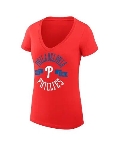 G-iii 4her By Carl Banks Women's Red Philadelphia Phillies City Graphic V-neck Fitted T-shirt