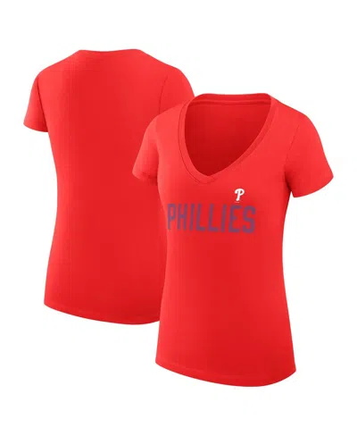 G-iii 4her By Carl Banks Women's Red Philadelphia Phillies Dot Print V-neck Fitted T-shirt