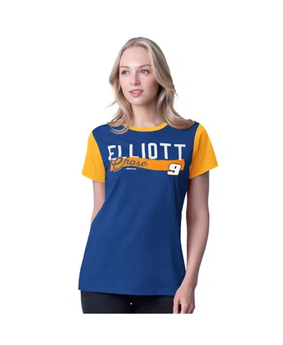 G-iii 4her By Carl Banks Women's Royal Chase Elliott Racer Color Blocked T-shirt