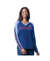 G-iii 4her By Carl Banks Women's Royal Chicago Cubs Top Dog Raglan Long Sleeve V-neck T-shirt In Blue