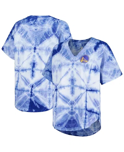 G-iii 4her By Carl Banks Women's Royal In State Warriors Tournament Raglan Oversized Tie-dye V-neck T-shirt