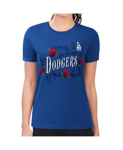 G-iii 4her By Carl Banks Women's Royal Los Angeles Dodgers Retro Roses Fitted T-shirt