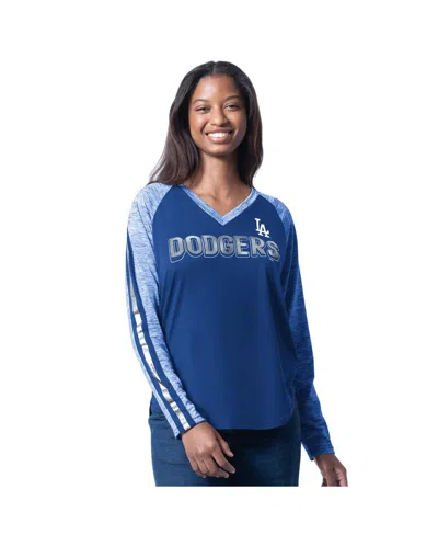 G-iii 4her By Carl Banks Women's Royal Los Angeles Dodgers Top Dog Raglan Long Sleeve V-neck T-shirt In Blue