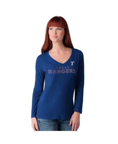 G-iii 4her By Carl Banks Women's Royal Texas Rangers Post Season Long Sleeve V-neck T-shirt In Blue
