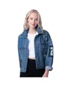 G-iii 4her By Carl Banks Women's Seattle Kraken Game Ball Cropped Button-up Denim Jacket In Blue