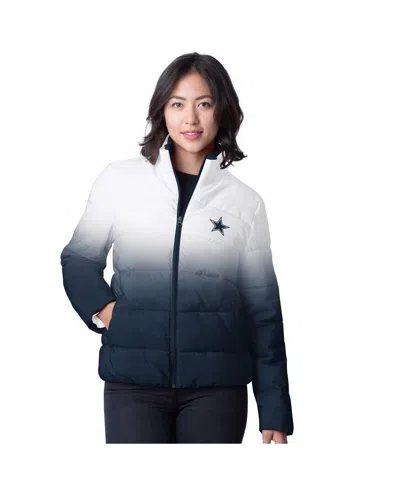 G-iii 4her By Carl Banks Women's White Dallas Cowboys Overtime Ombre Full-zip Puffer Jacket In White,navy
