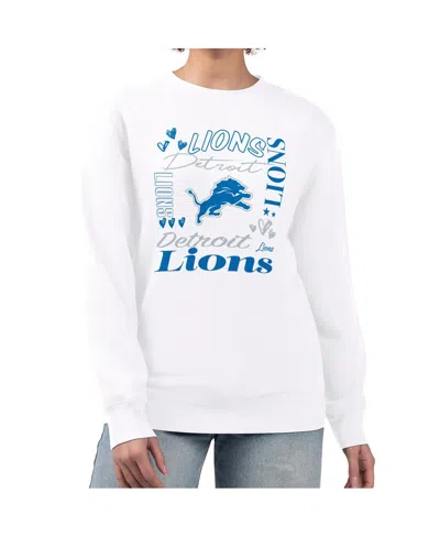 G-iii 4her By Carl Banks Women's White Detroit Lions Collage Graphic Fleece Pullover Sweatshirt