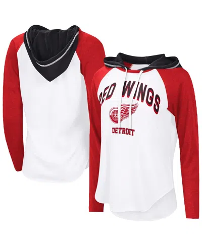 G-iii 4her By Carl Banks Women's White Detroit Red Wings Vip Raglan Long Sleeve Hoodie T-shirt In White,red