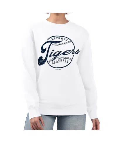 G-iii 4her By Carl Banks Women's White Detroit Tigers Distressed Baseball Team Fleece Pullover Sweatshirt